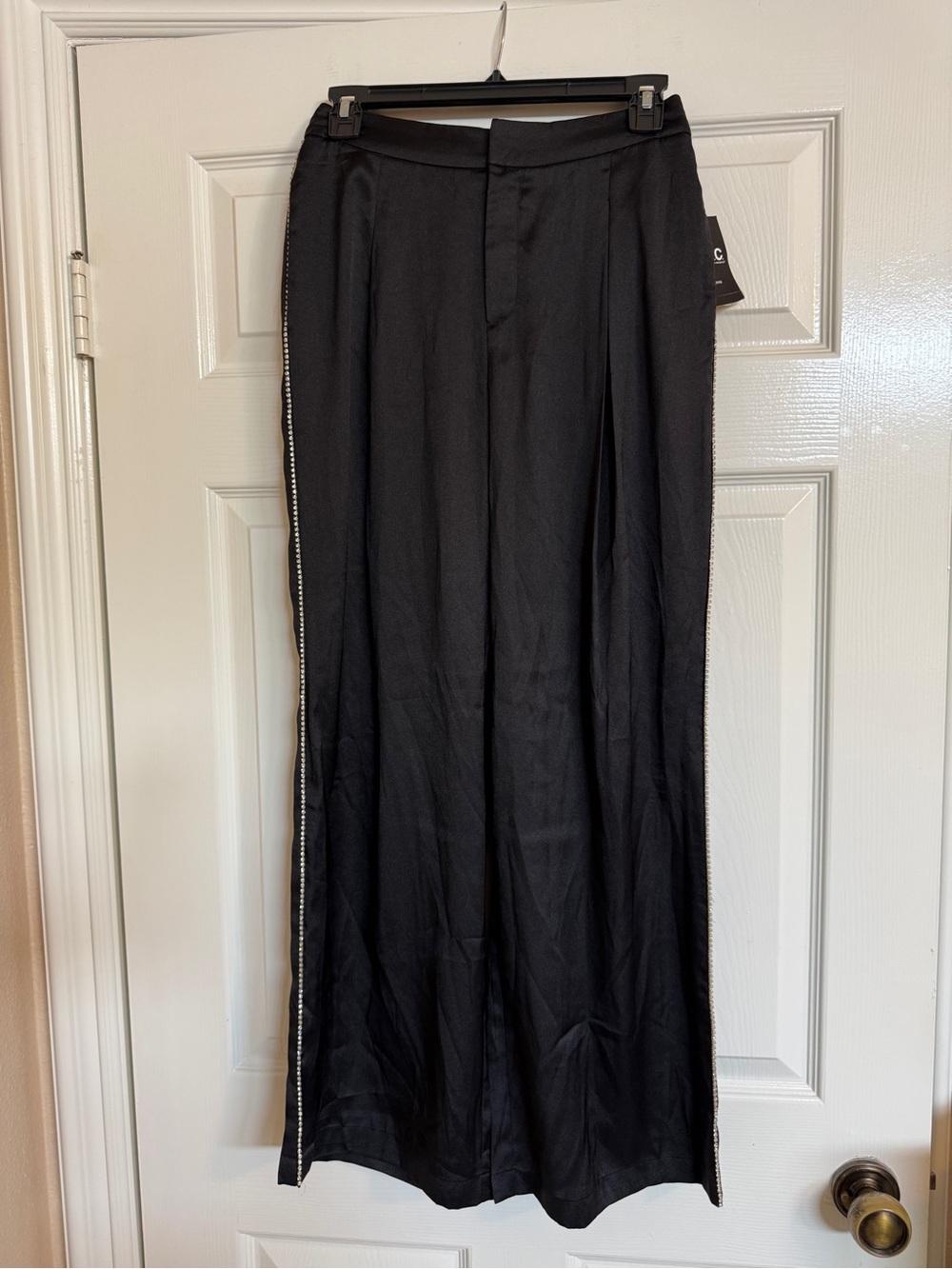 INC International Concepts Black Wide-Leg Pants with Side Rhinestone Trim 2P